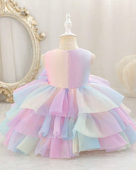 Girls Rainbow Fluffy Layered Tulle Dress