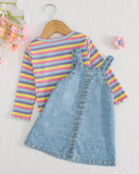 Baby Girl 2pc Striped Top & Floral Suspender Dress Set