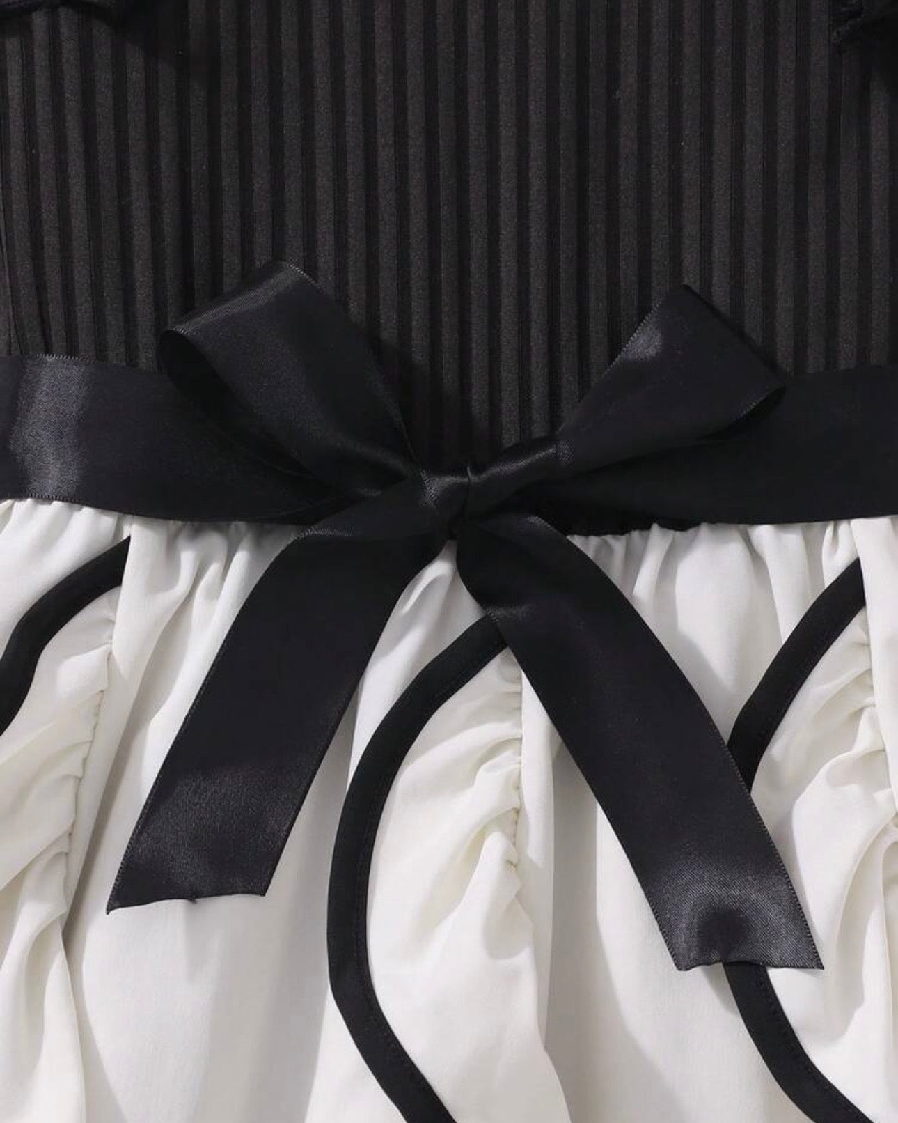 Girl Black and White Ruffle Trim Sleeveless Elegant Dress