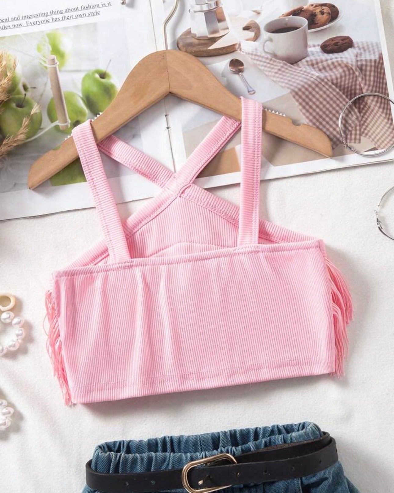Girls Multi-Layer Tassel Halter Neck Summer Top