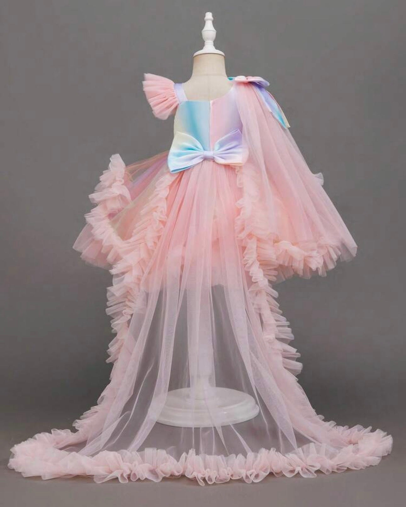 Baby Girls’ Rainbow Princess Trailing Dress | Birthday Party Gown