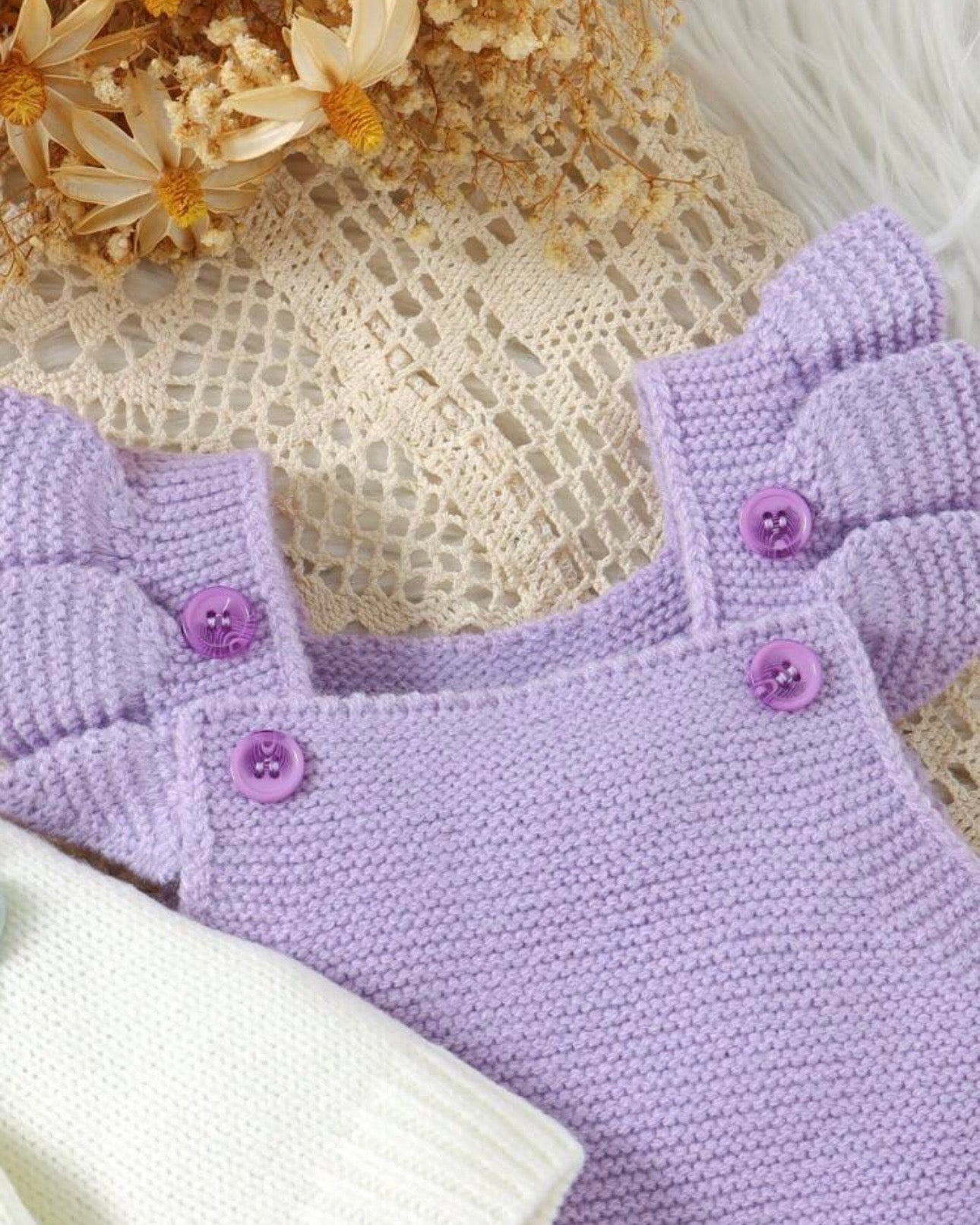 Newborn Baby Girl Purple 3D Floral Pattern Knitted Cardigan And Romper