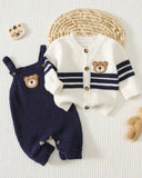 Newborn Baby Sweater Co-Ords Knit Cardigan & Suspender Romper Set