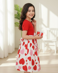 Girls Red Knit Dress with Heart Hem & Tie Waist – Cute Summer Casual Dress for Kids