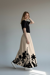 2pcs/Set Women's Vacation Casual Solid Color Top + Printed Skirt Set
