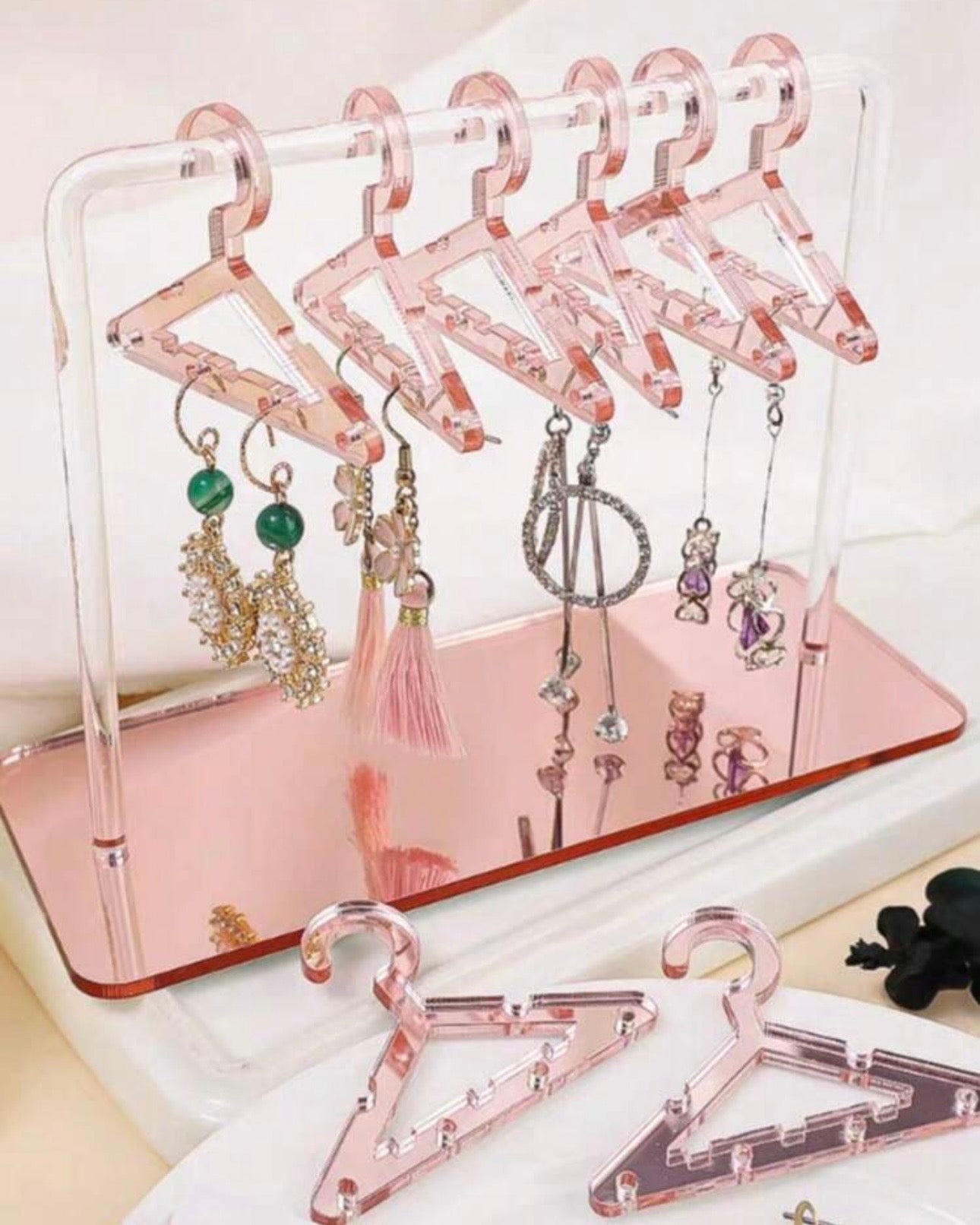 Pink Acrylic Jhumka Wardrobe / Earrings Display Holder