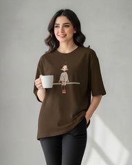 Women Brown Graphic Print Oversized T-Shirt – Summer