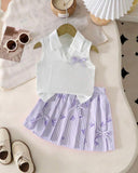 Girls’ Ribbed Knit Tank Top & Purple Bow Print Skirt Set
