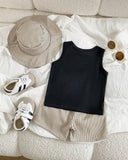 Baby Boys 3pc Black Letter Print Tank Top, Shorts & Hat Set