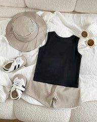 Baby Boys 3pc Black Letter Print Tank Top, Shorts & Hat Set