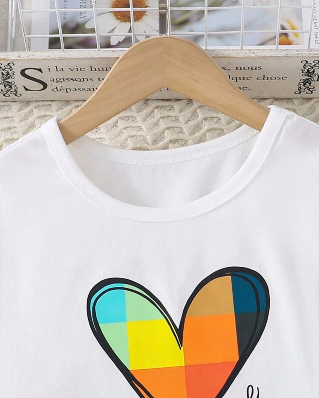 Tween Girl Heart Printed Patchwork Plaid Hem Dress
