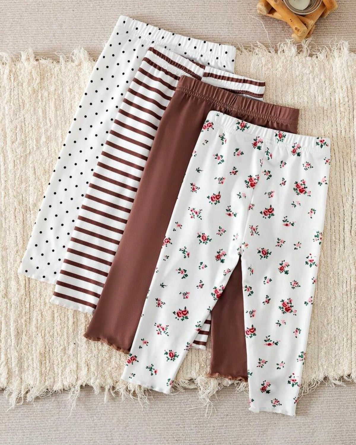 Pack of 4 Baby Girls' Casual Floral Print & Solid Color Leggings