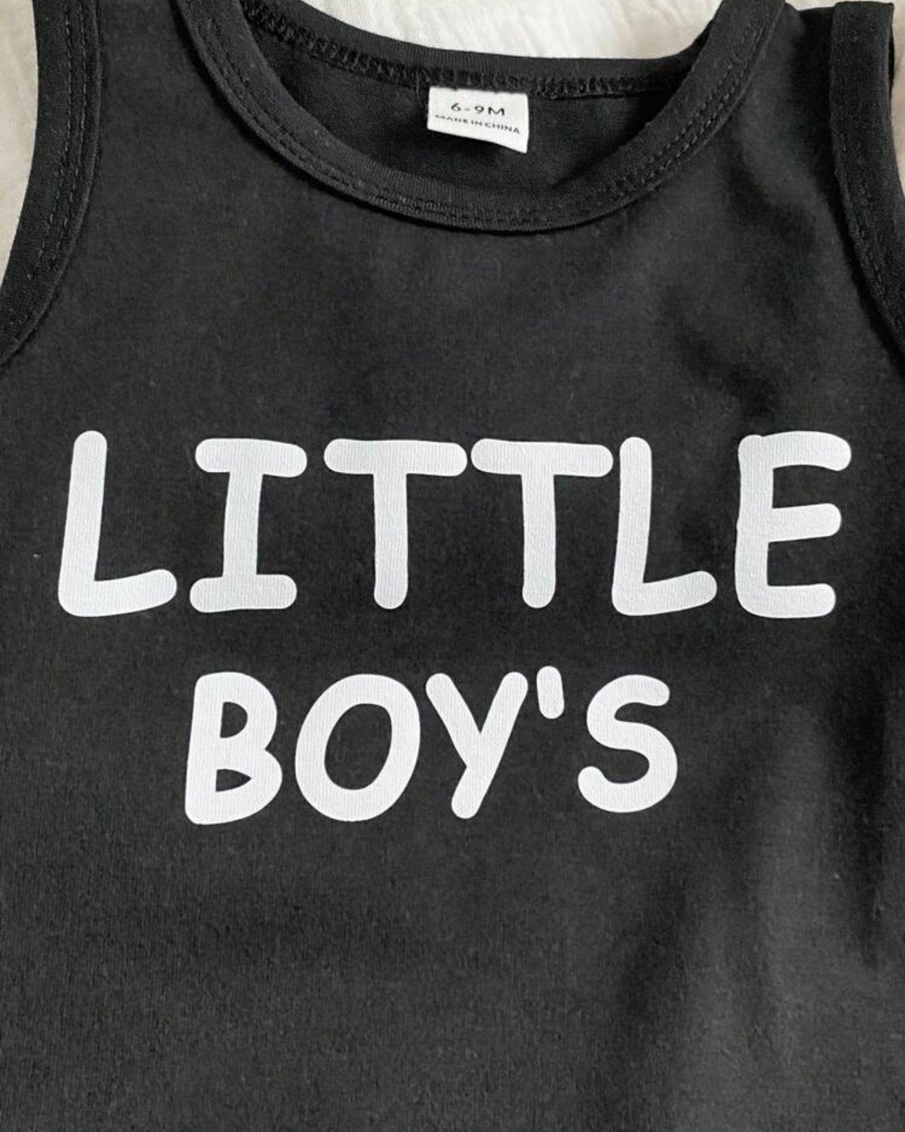 Baby Boys 3pc Black Letter Print Tank Top, Shorts & Hat Set