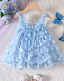 Baby Girl’s Blue Butterfly Applique Stylish Tiered Dress