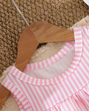 Baby Girl Pink Floral & Rabbit Print Suspender Dres