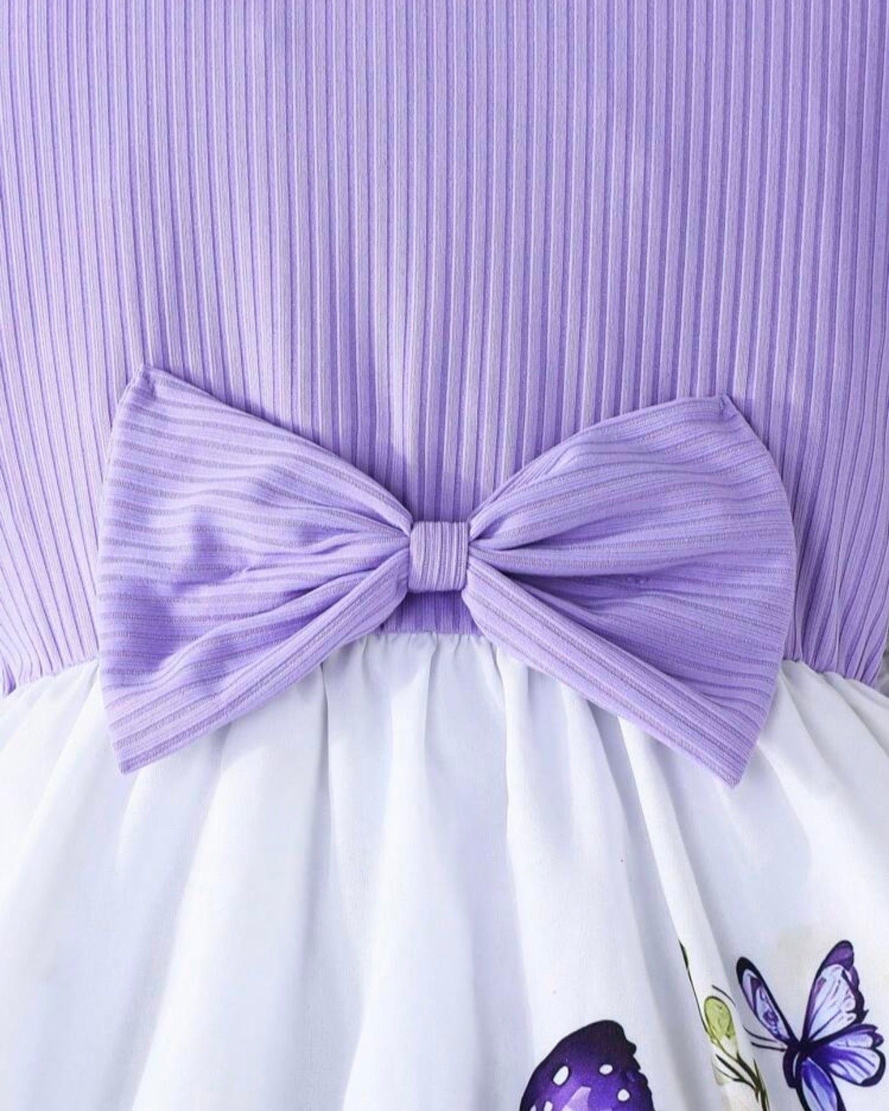 Girls’ Purple Summer Ruffled Sleeve Bow-Tie Butterfly Print Dress