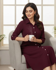 Women's Casual Everyday Loose Meroon Color Shirt Dress