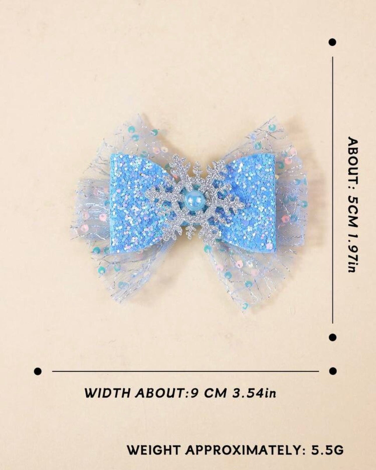 2pcs Elsa Ice Blue Bow Mesh Hair Clips
