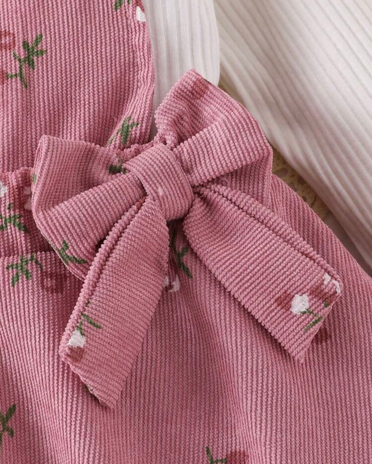 3-Piece Baby Girl  Pink Floral Ruffle Suspender Dress with Top & Bow Headband