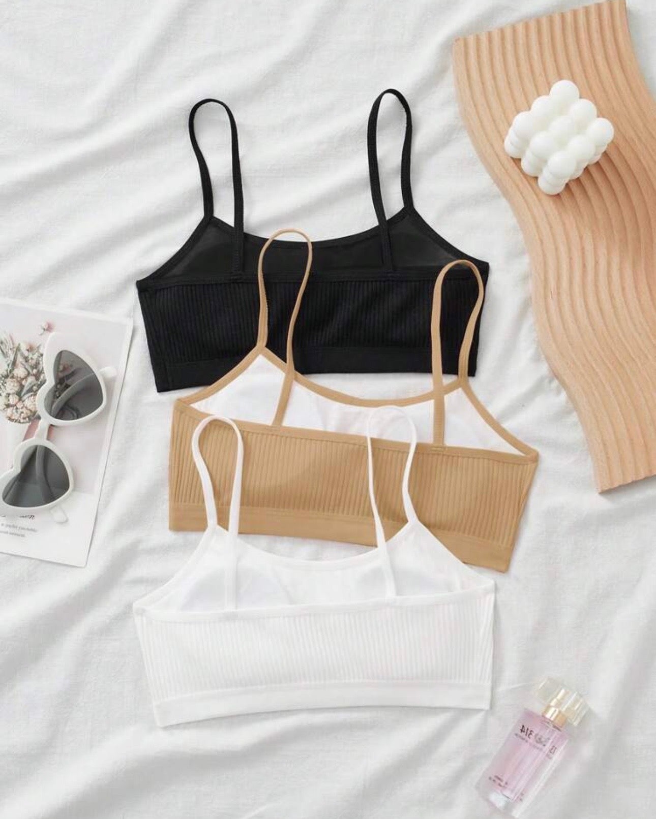 3pcs Tween Girls’ Comfortable Padded Bras – Black, White & Skin Set