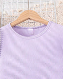 Tween Girl 2-Piece Daisy Flower Print Jumpsuit & Purple Long Sleeve T-Shirt Set