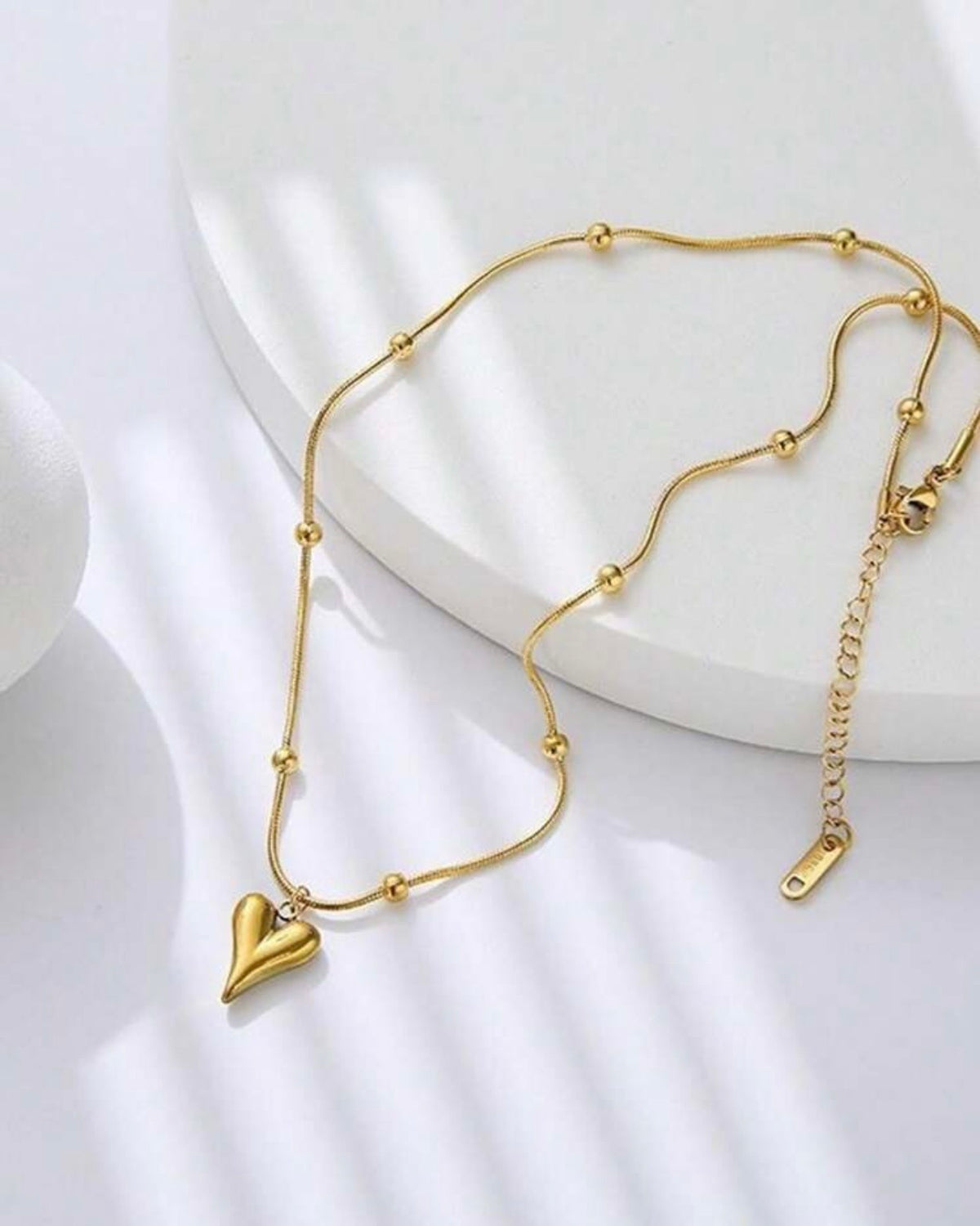 1pc Elegant Heart Pendant, 18K Gold Plated Stainless Steel Necklace