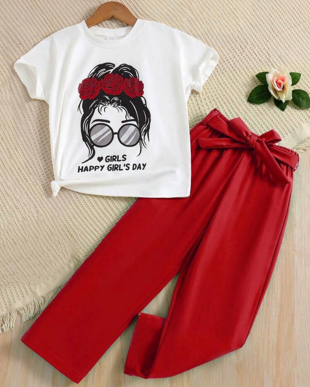 2 Pc Glasses Print Top & Straight Leg Pants (5 Colors)