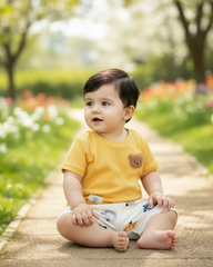 Baby Boy Bear Yellow Ribbed Summer Set