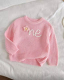 Baby Girls Pink Floral Hand Embroidered Knit Sweater