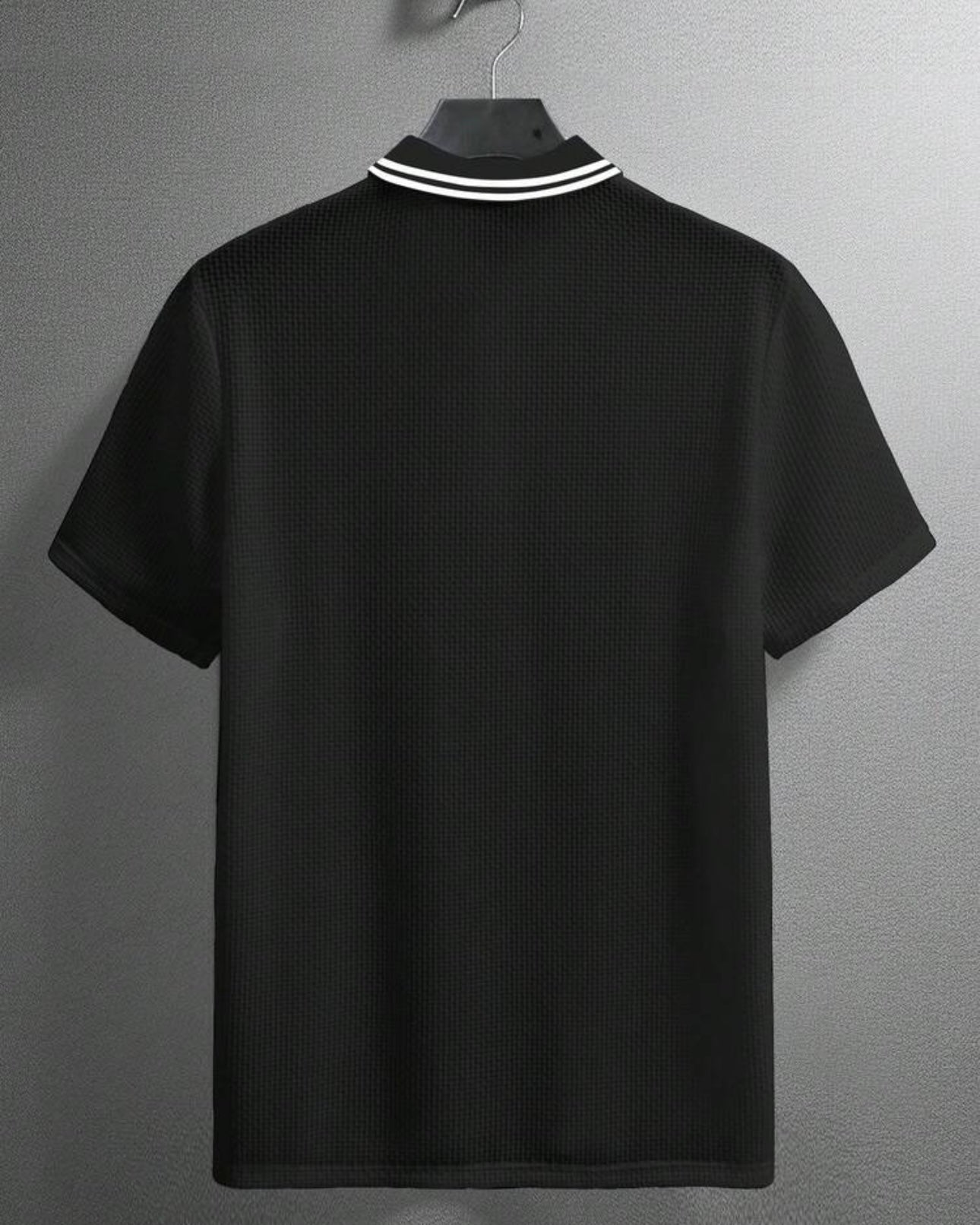 Men’s White Striped Collar Half Sleeve Black Textured Polo Shirt - Summer