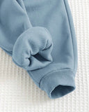 2pcs Baby Boy Bear Round Neck Hoodie And Dusty Blue Pants Set