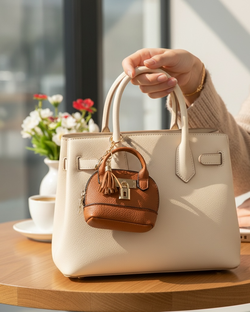 Mini Orange Brown PU Leather Bag - Bag Charm