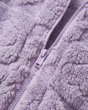 Girls Purple Fleece Heart Thick Cardigan