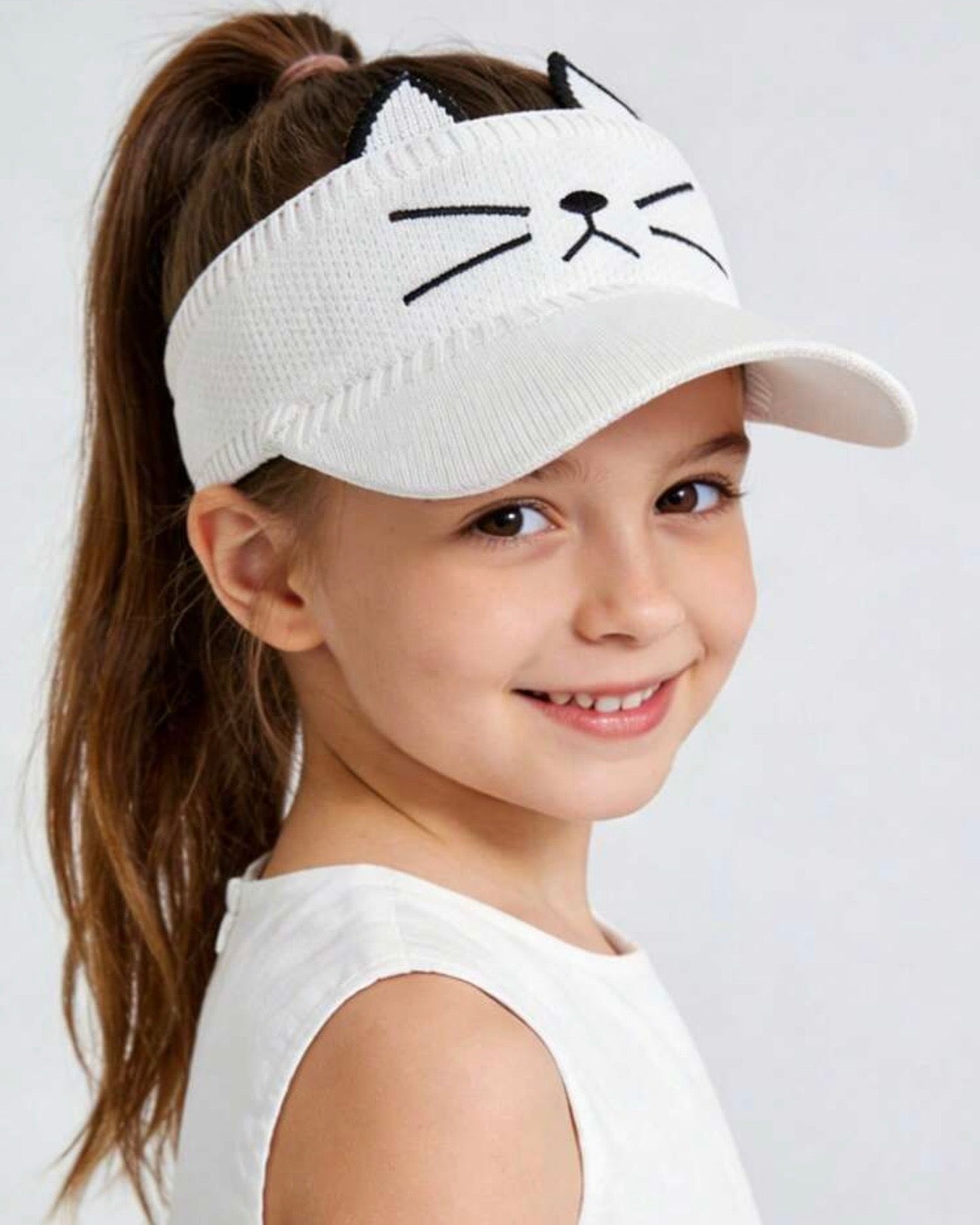 Girls Cute Cat Ear Embroidered Ponytail Sun Hat
