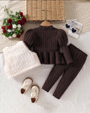 Baby Girls Brown Dress, Vest Jacket & Pants 3-Piece Outfit Set