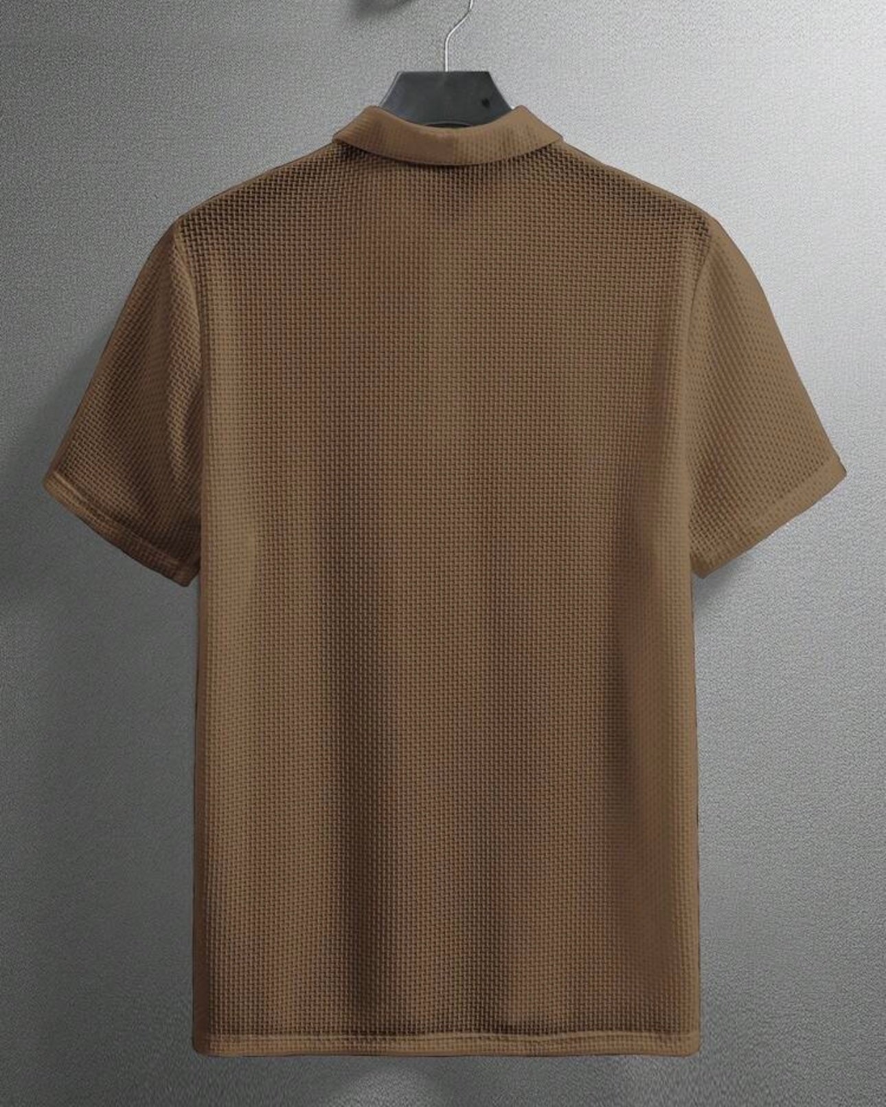 Men’s Coffee Brown Colour Half Textured Sleeve Casual Polo Shirt – Summer