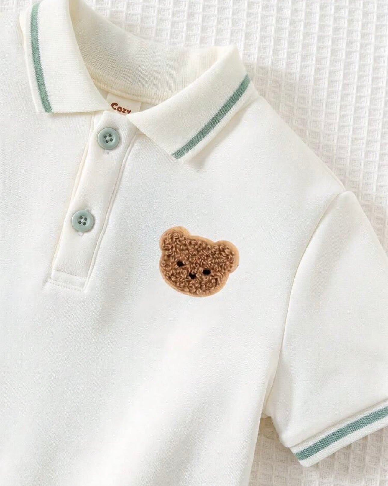 2pcs Baby Boy Bear Knit Pullover Sweatshirt & Sea Green Winter Pants