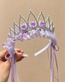 Pearl Crown Headband for Girls with Tassel Ribbon