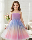 Girls’ Colorful Ombre Mesh Sequin Slip Dress