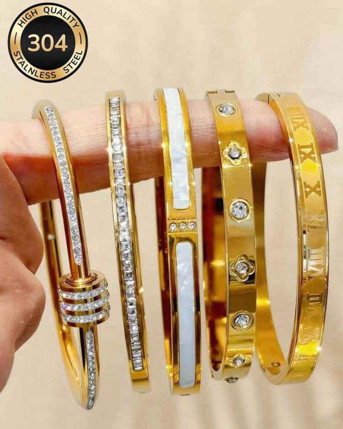 5 pcs High Quality Golden Stainless Steel Bracelet Set