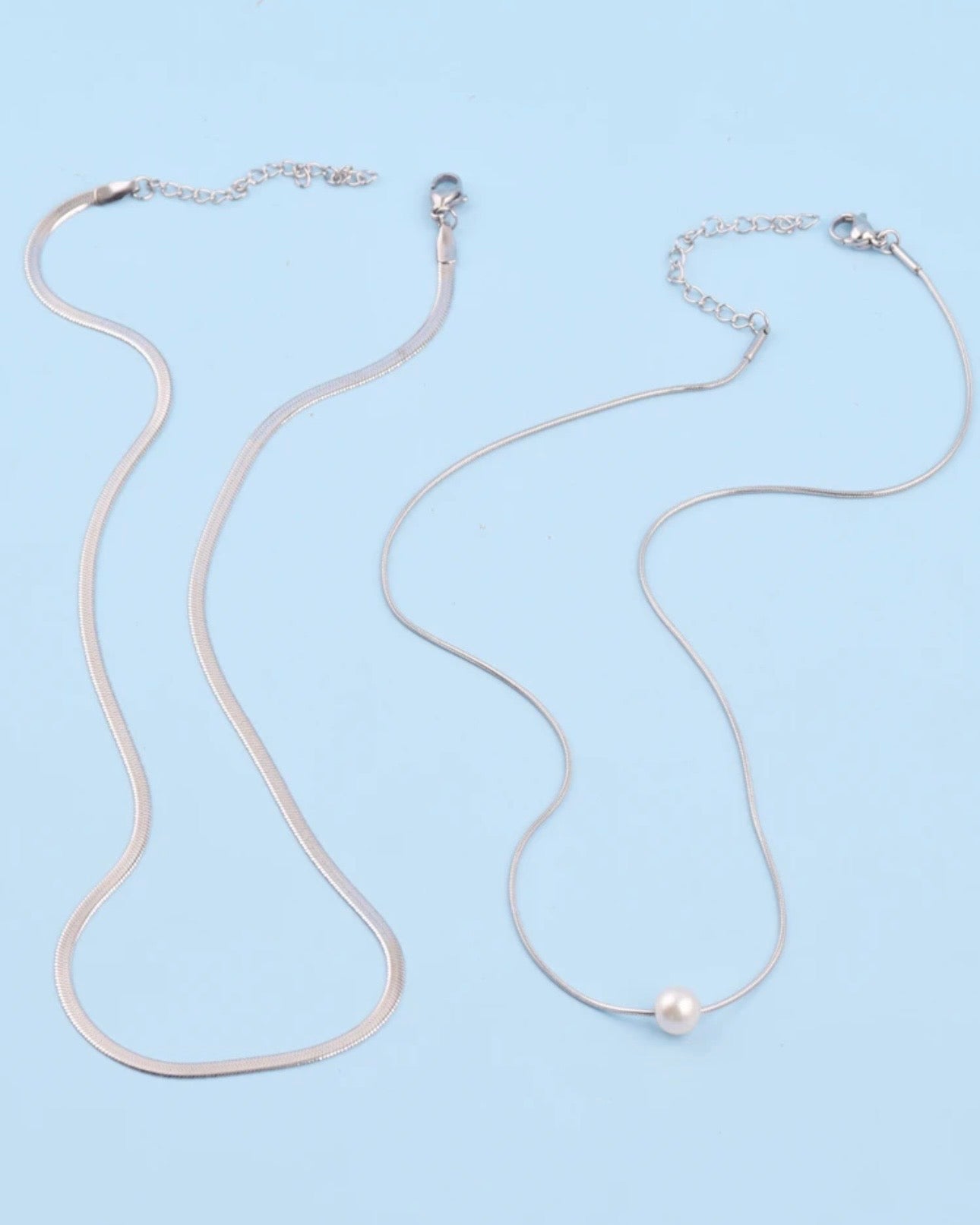 2pcs Silver Faux Pearl Decor Necklace for Women