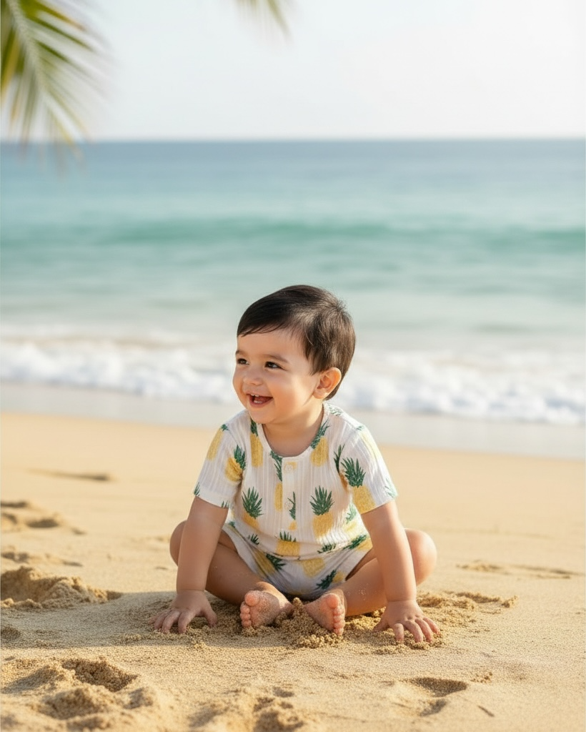 Baby Boy cute Pineapple Print 2PC Summer Set – Half Sleeve T-Shirt & Shorts