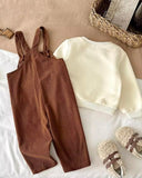 Baby Boy Bear Knit Sweatshirt & Brown Plaid Corduroy Overalls