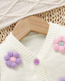 Newborn Baby Girl Green 3D Floral Pattern Knitted Cardigan And Romper
