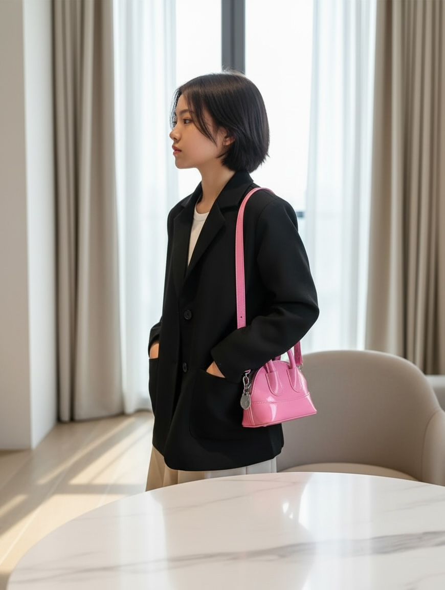 Pink Mini Oil Leather Crossbody Handbag