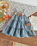 Baby Girls 3D Flower Decor Denim Dress & Bag Set