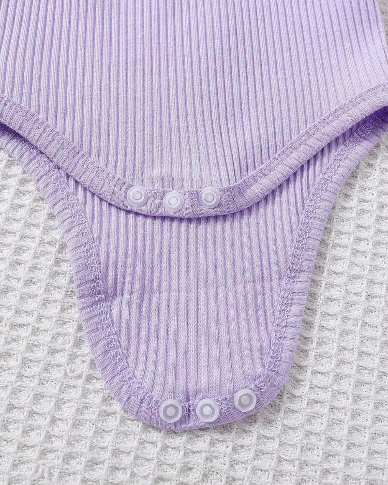 3pcs Baby Girls Purple Ribbed Romper & Ruffled Overall Dress Set with Bow Headband