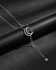 Japanese-Korean Style Moon and Star Silver Necklace