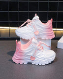 Girls’ Pink Gradient Color Casual Sports Shoes – Fashion PU Sneakers for Daily Wear