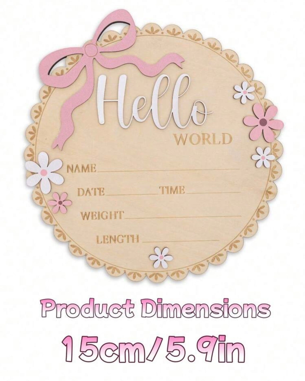 Pink Floral Newborn Baby Girl Birth Announcement Wooden Plaque